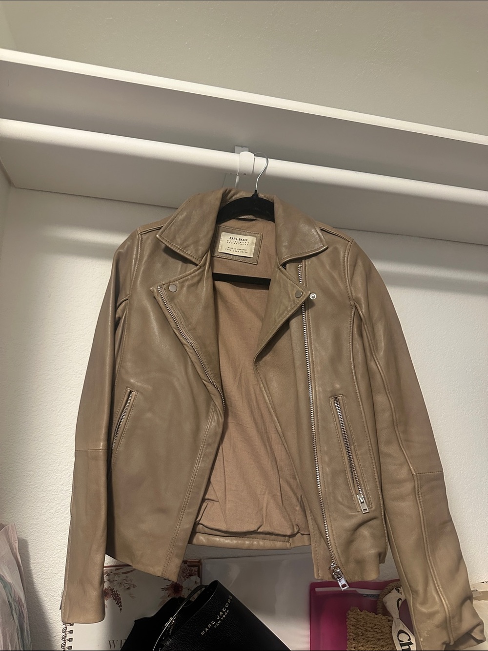 Leather Moto Jacket in Taupe